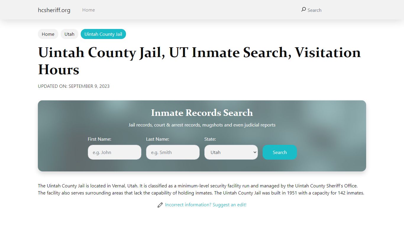 Uintah County Jail, UT Inmate Search, Visitation Hours