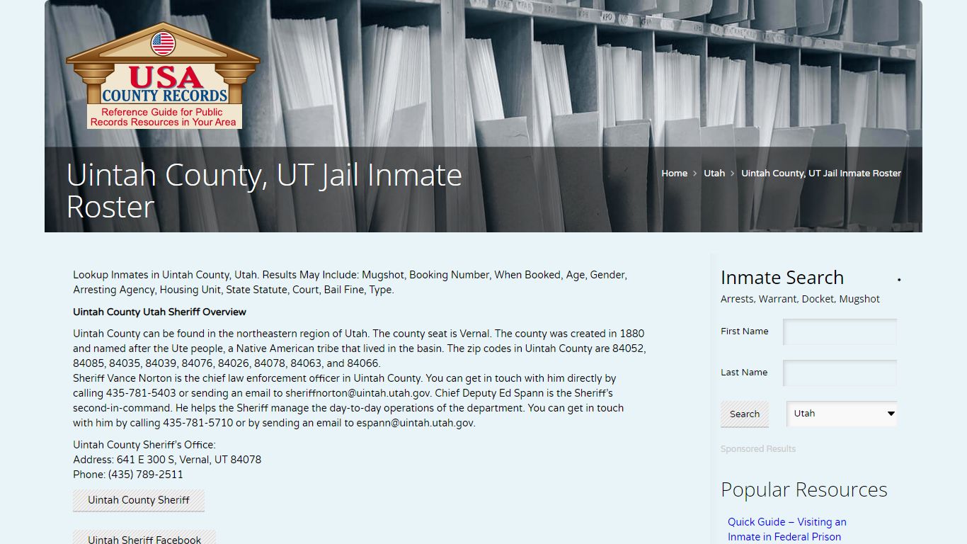 Uintah County, UT Jail Inmate Roster | Name Search